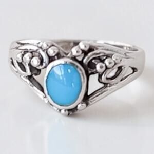 Vintage Jim Calladitto Navajo Sterling Silver Turquoise Ring SIZE 5 Signed JC